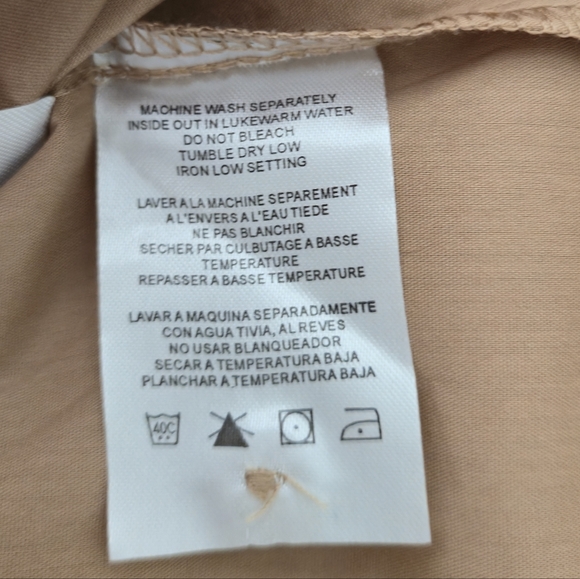 FDJ Blouse 16 Tan Khaki Pin-Tuck Button-Down Minimalist Dark Academia Utility - Picture 4 of 15